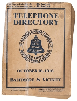 1916 Telephone Directory With Babe Ruth